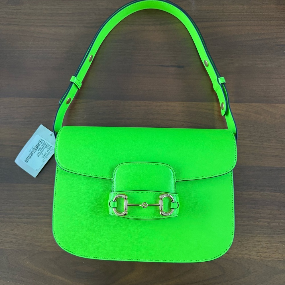 Gucci Horsebit 1955 Shoulder Bag Purse Neon Green Leather NWT Pristine Rare